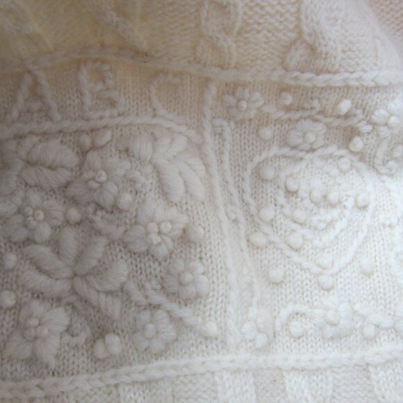 Vtg Orvis Women M Ivory LS Mock Neck Cable Knit 100% Wool Crop Pullover Sweater - Picture 12 of 15